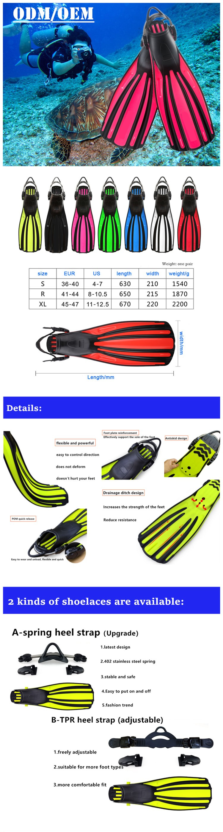 Snorkel Fins Adjustable Diving Fins Open Heel Swimming Fins