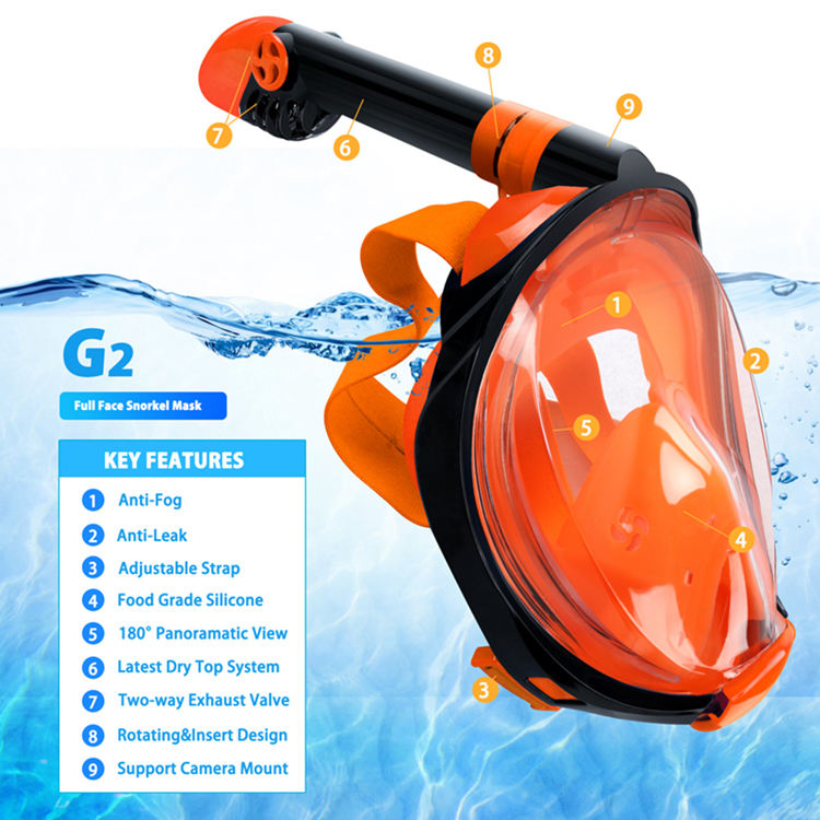 Amazon Hot Selling Full Face Dry Diving Mask Snorkel Mask