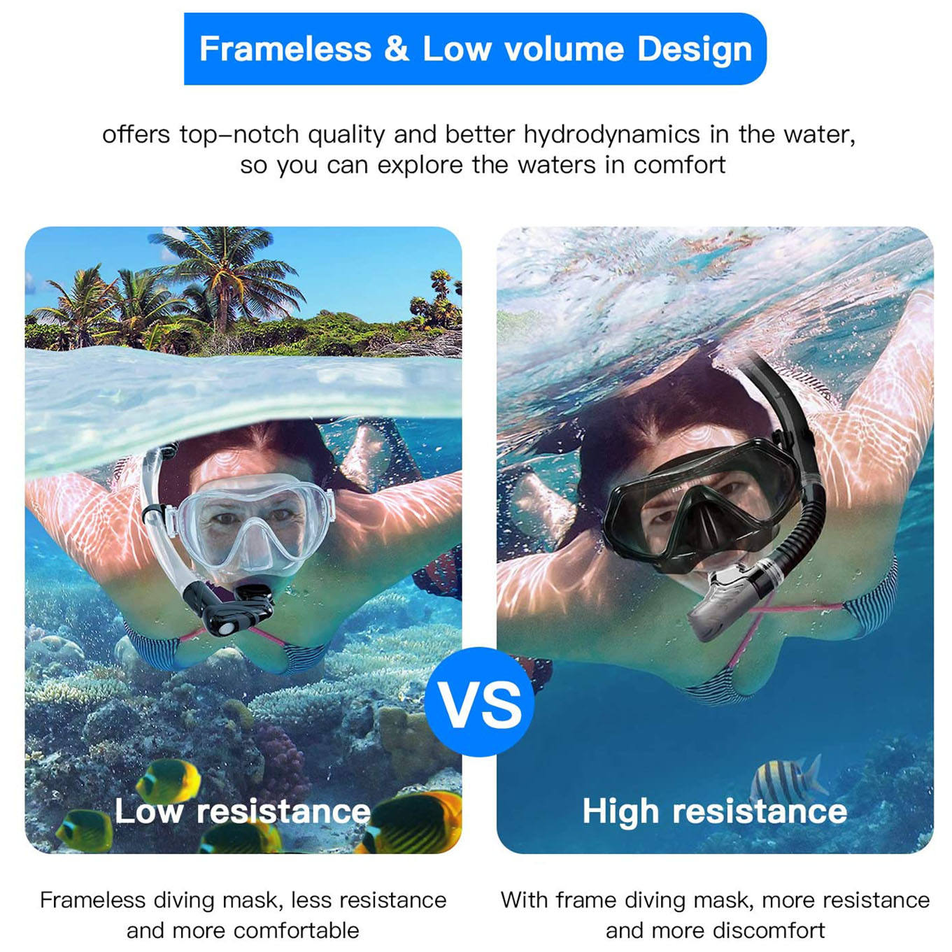 Professional Diving Mask And Snorkels Goggles Frameless Design Diving Mask Snorkel Tube Set