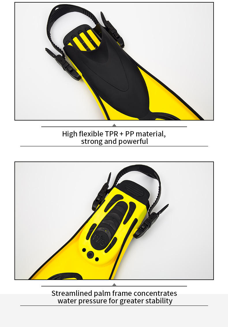 Best Selling Adjustable Strap Open Heel Spider Pattern Tpr Pp Swim Flippers Snorkel Fins Free Diving Fins