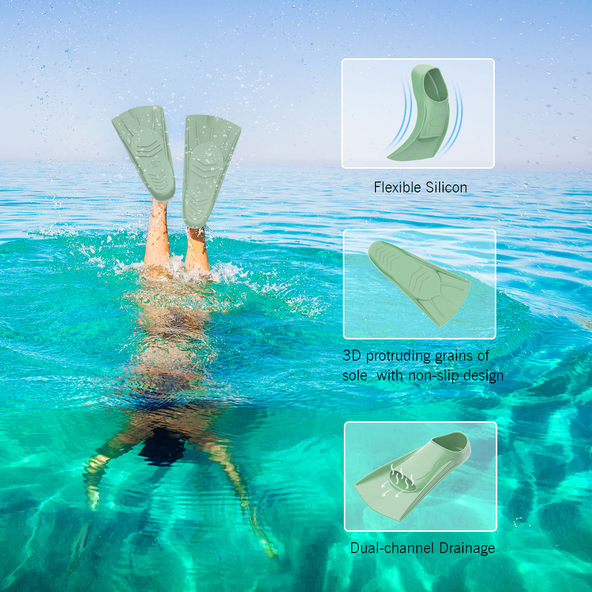 Adult kids pocket snorkeling full foot diving fins surfing fins